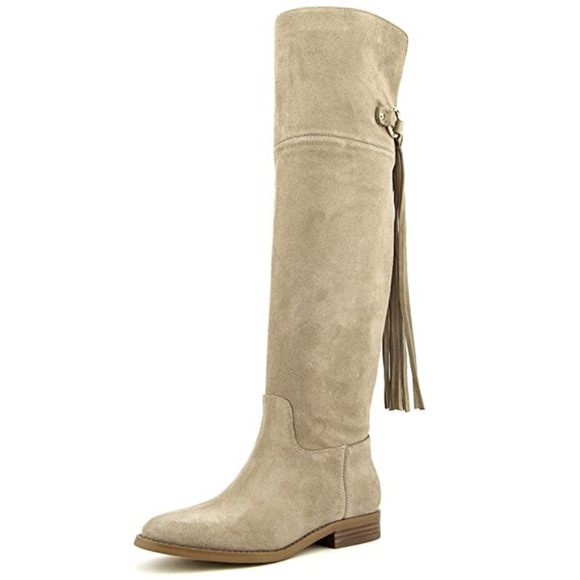 New Michael Kors Rhea Flat Boots Shoes Dark Khaki Suede Tassel Tall $285 6.5 - Picture 1 of 5